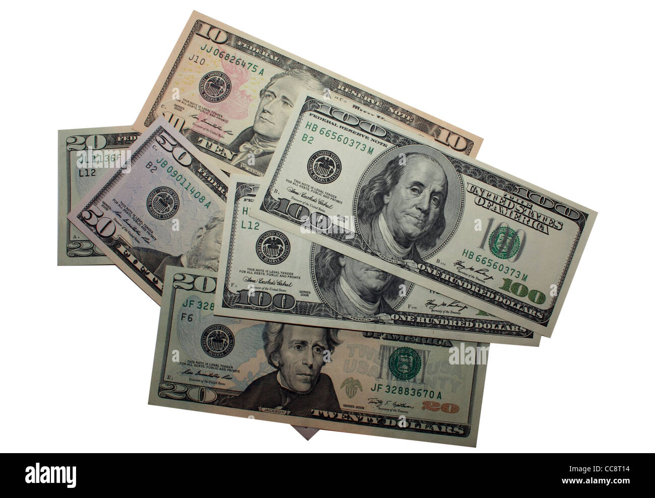 U.S valuta Dollari bill disposte in ordine Foto Stock