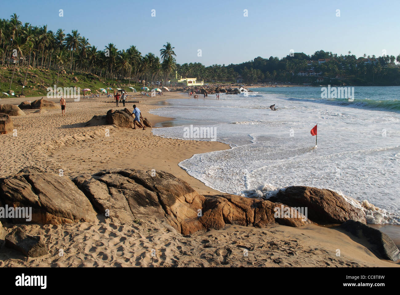 Kovalam Beach; meta turistica internazionale in Kerala, India. È a 12 km dall'Aeroporto Internazionale di Trivandrum. Foto Stock