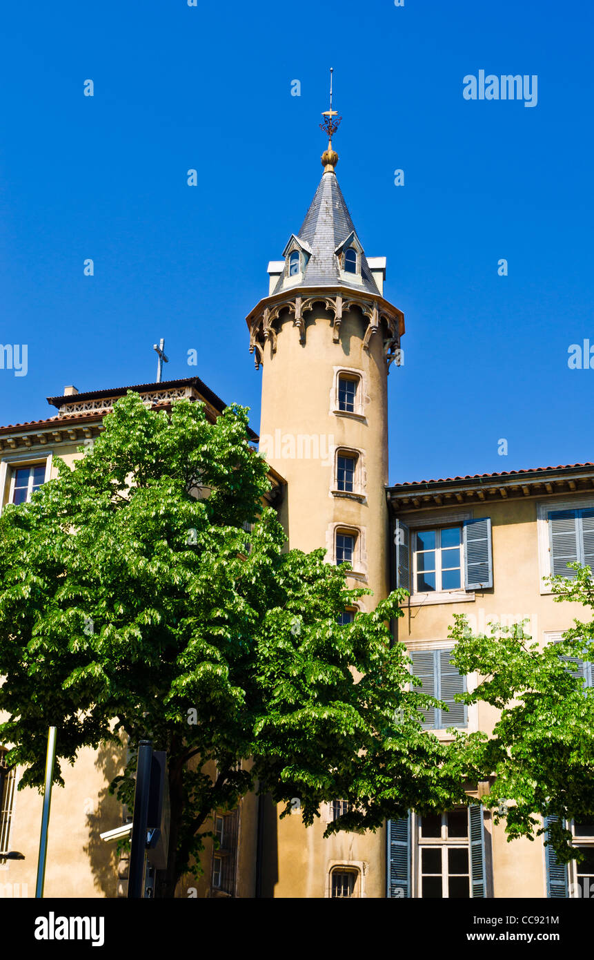 Torretta in città vecchia Vieux Lyon, Francia (Patrimonio Mondiale dell'UNESCO) Foto Stock