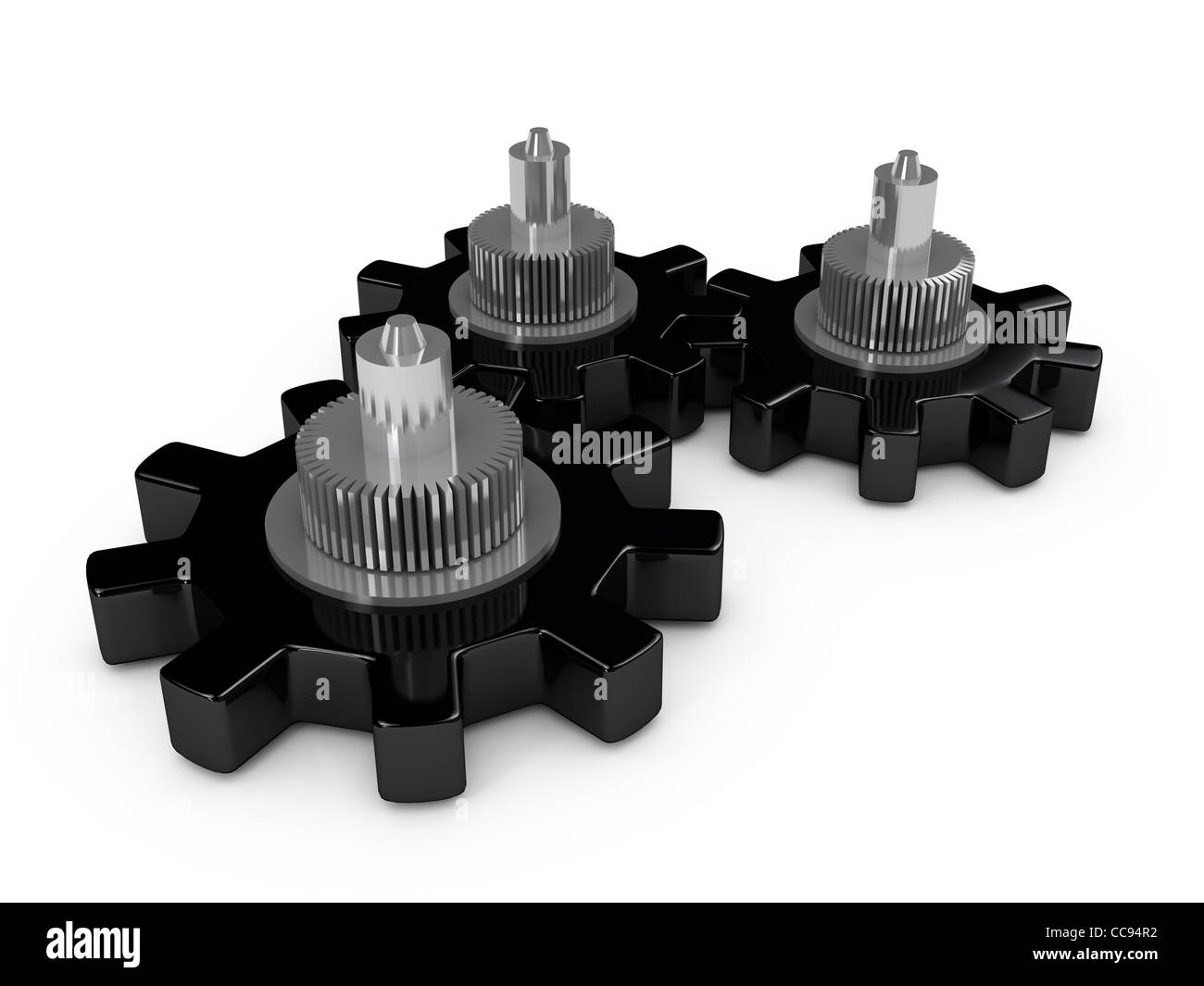 Ingranaggi su sfondo bianco. Immagine 3D rappresentata Foto Stock