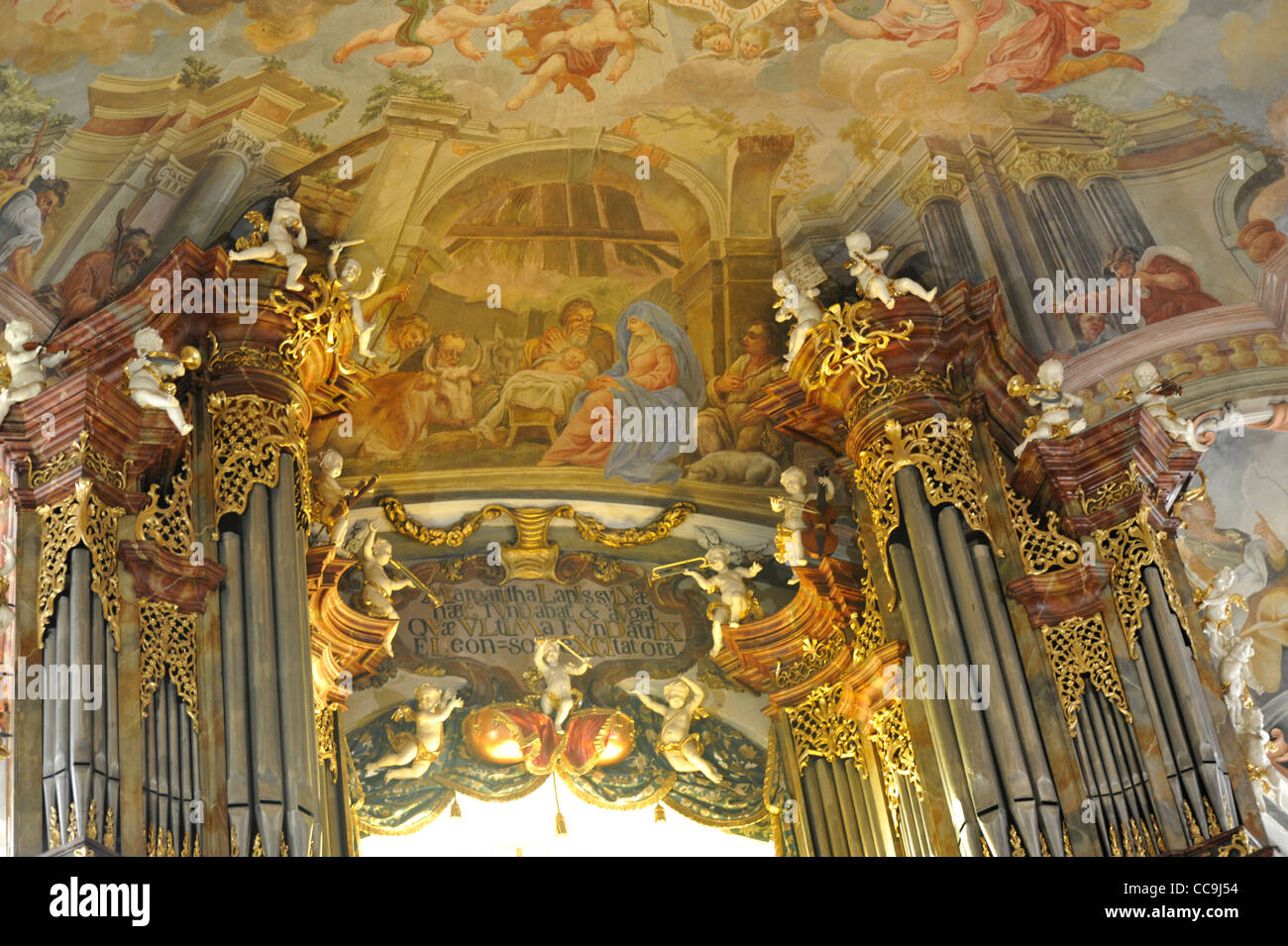 Decorazione ornata all'interno del monastero nei pressi del Castello di Praga Repubblica Ceca Foto Stock