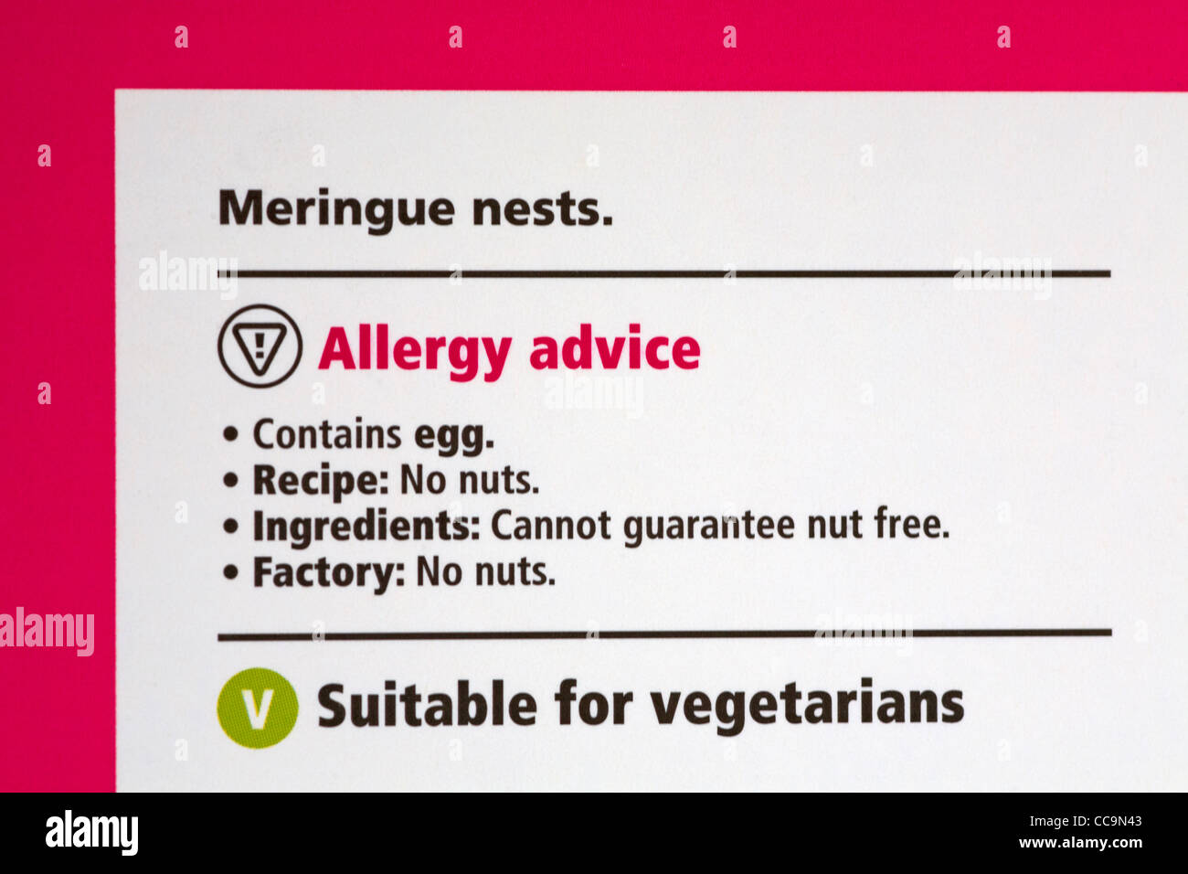 Allergia consigli sulla scatola di nidi di meringa Foto Stock