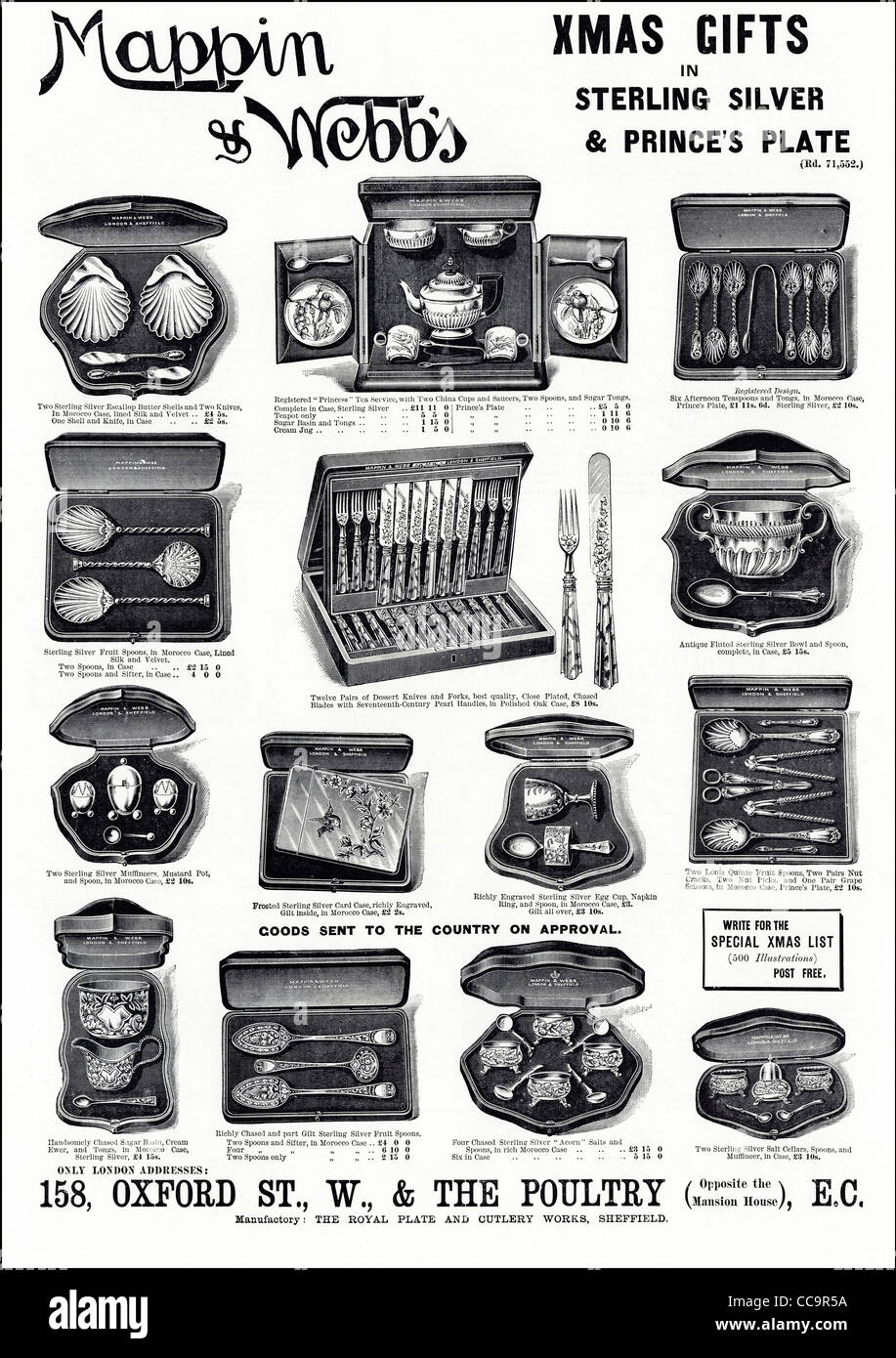 Pagina piena pubblicità datata 10 dicembre 1892 per Mappin e Webb's Xmax Doni Foto Stock