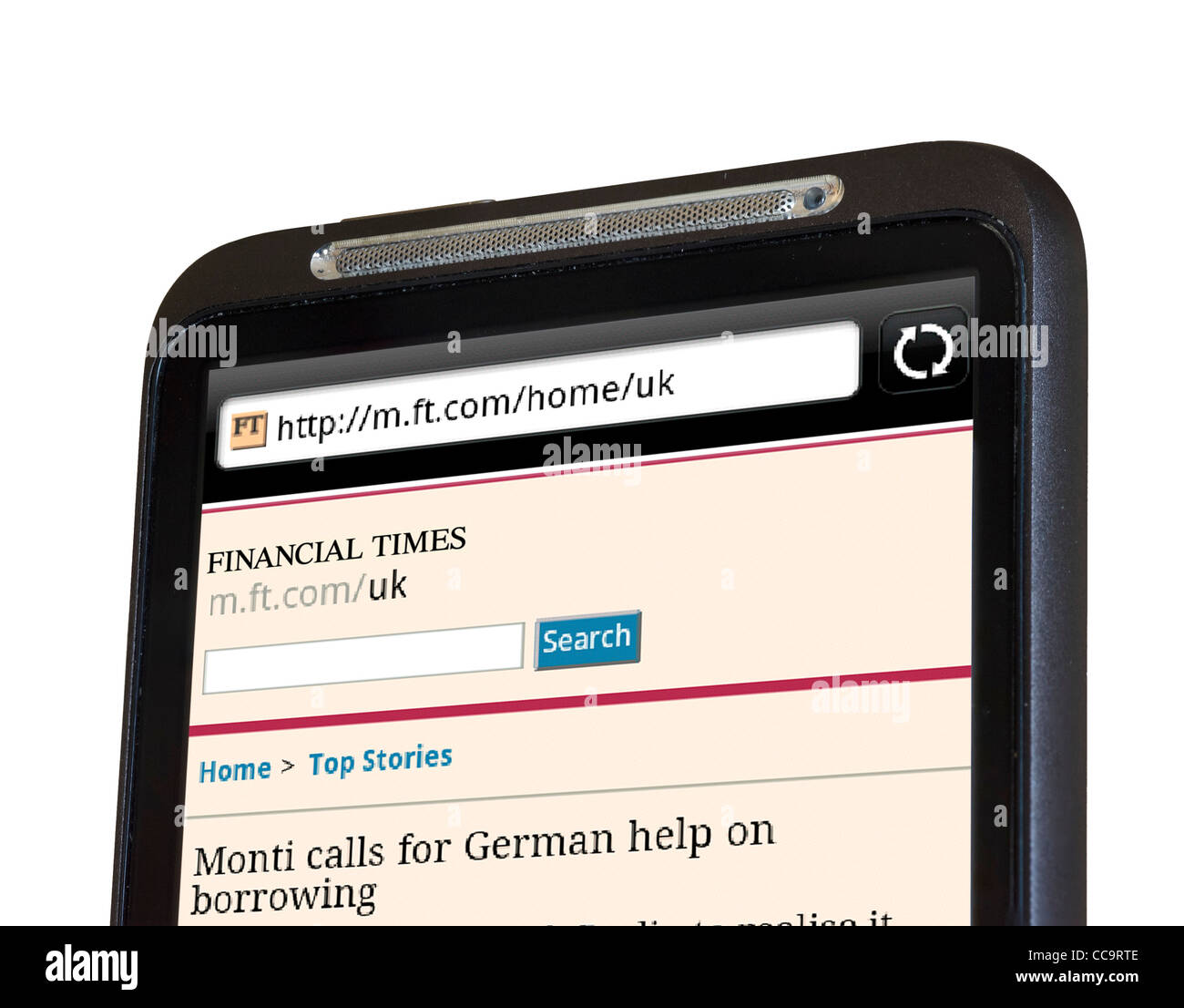 Il Financial Times online edition visualizzati su un smartphone HTC Foto Stock