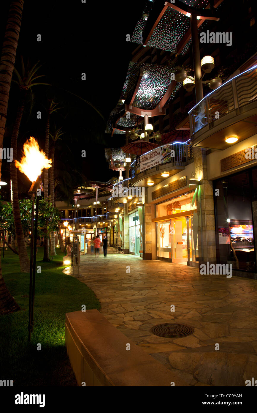 Downtown area di Waikiki, Honolulu, Hawaii. Foto Stock