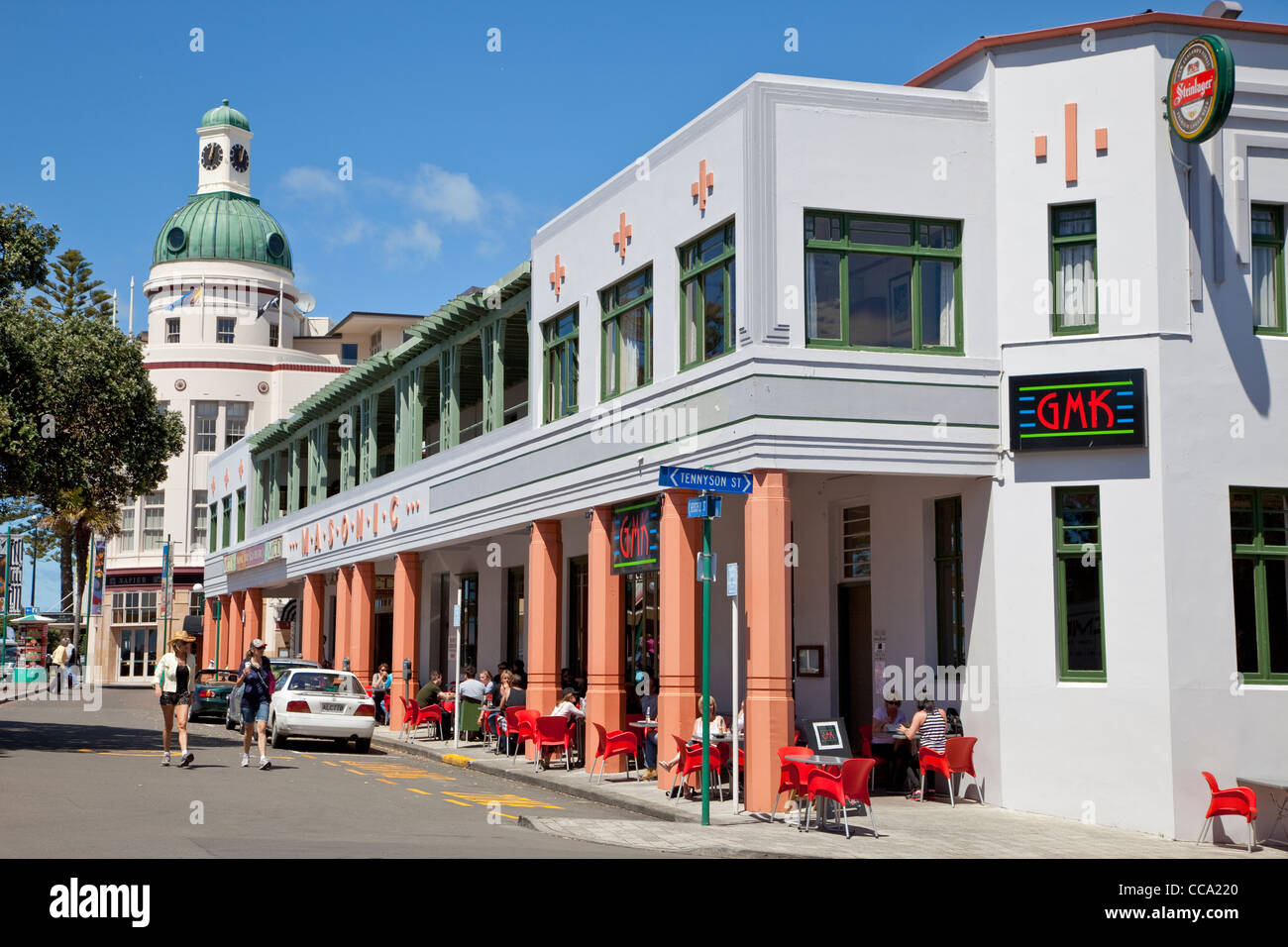 Napier, Nuova Zelanda. Scena di strada, architettura Art Deco. Foto Stock