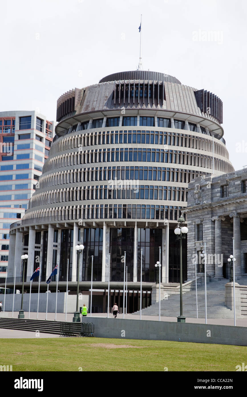 Wellington, Nuova Zelanda. Il primo ministro dell'ufficio edificio, 'l'alveare.". Foto Stock