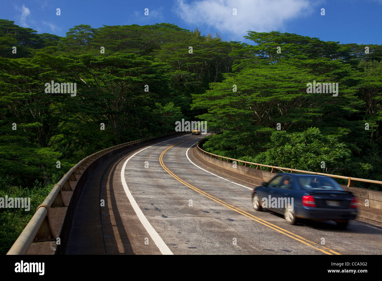 Ponte Kalihiwai sulla Highway 560 (Kuhio autostrada), Kauai, Hawaii. Foto Stock