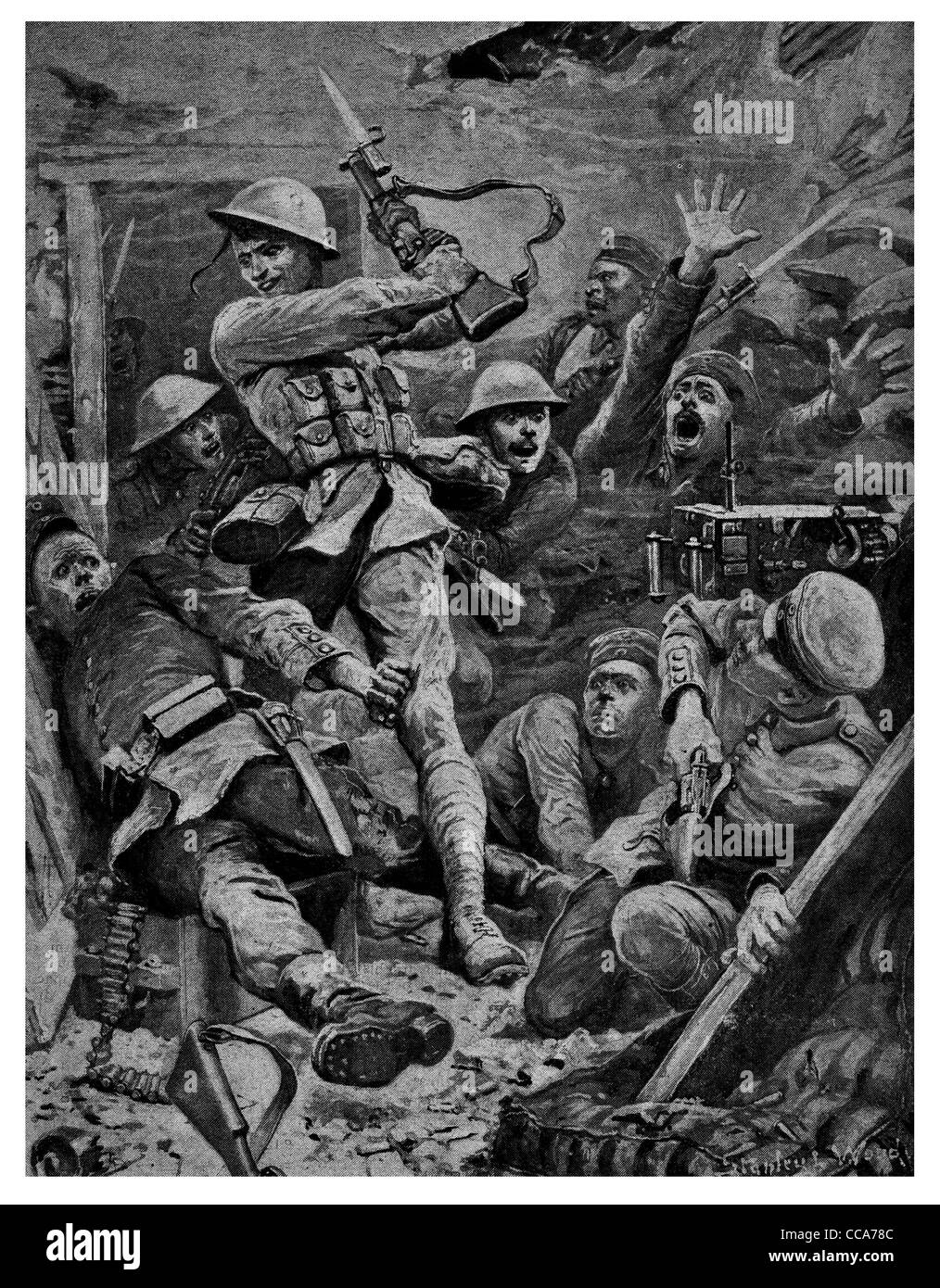 1916 di casa in casa a combattere le truppe australiane di attaccare il tedesco mitragliatrice posizione di combattimento fucile a baionetta camera terrore paura lotta Foto Stock