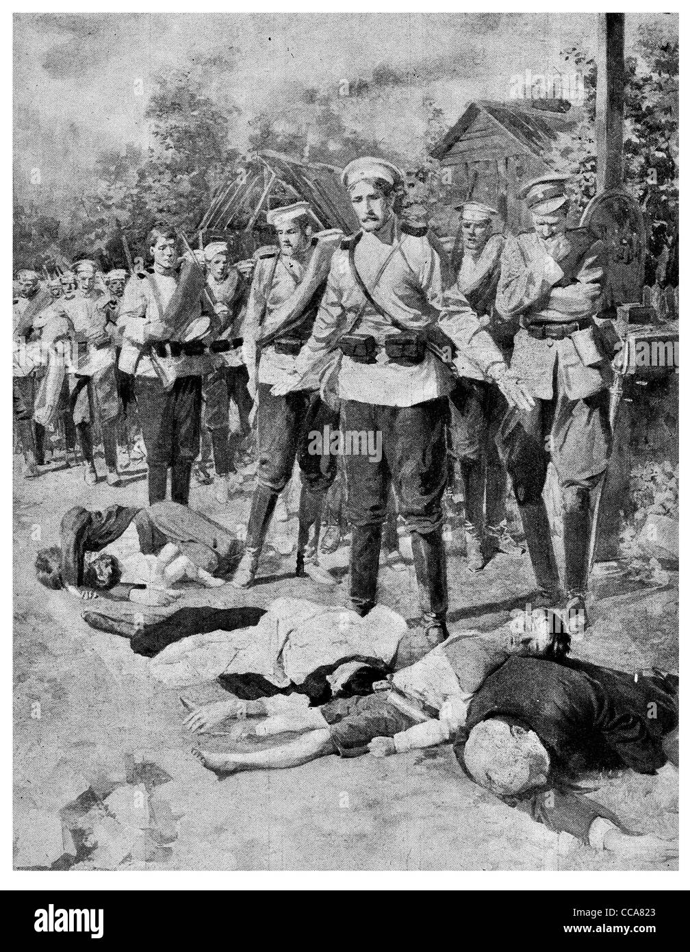 1914 macellazione Tedesco donne innocenti bambini soldato russo a sangue freddo assassinio esecuzione eseguito il genocidio Foto Stock