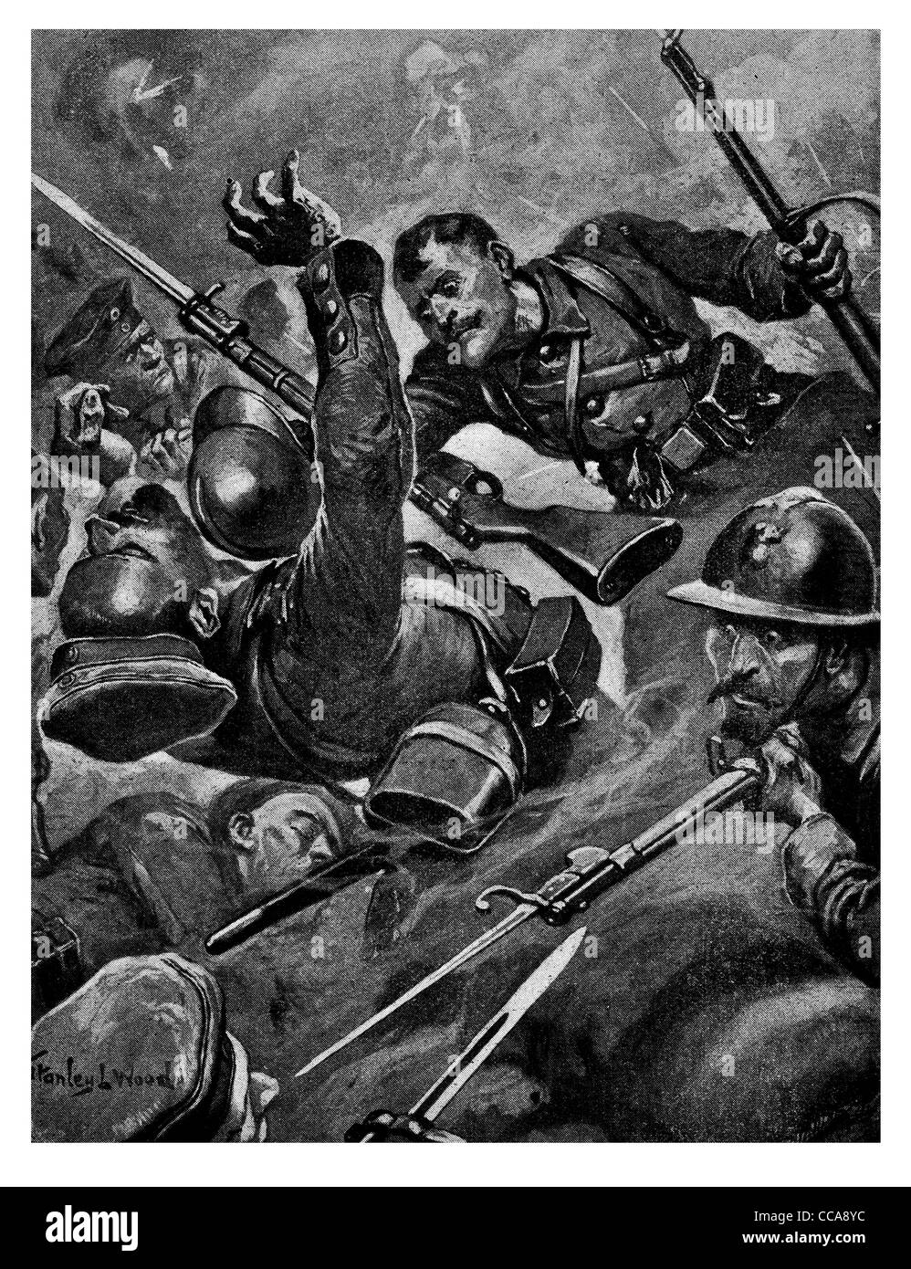 1916 battaglia di Verdun Fort Vaux catturato il francese 8 Giugno il fuso a snodo duster caschi tedeschi mano combattimento punzone punzonati pugni Foto Stock