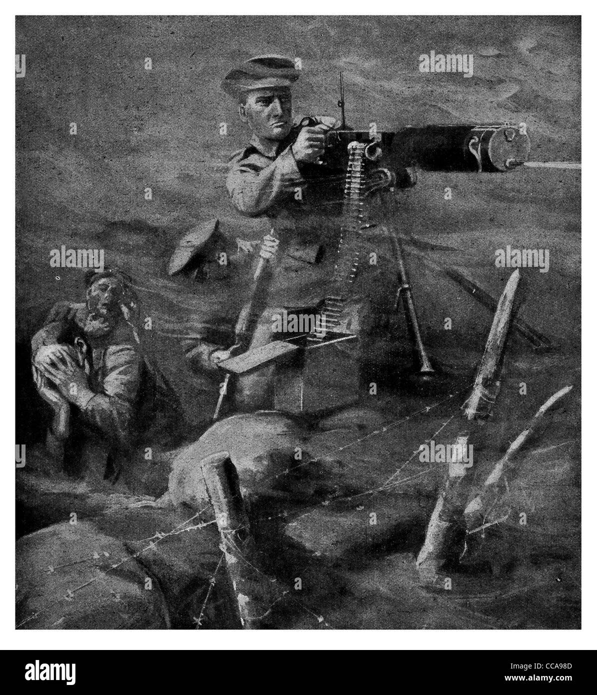1915 privato 2 Lynn Lancashire Fusiliers VC Victoria Cross pistola montata sotto gas di filo spinato fumi tossici cloud trincea coraggio Foto Stock