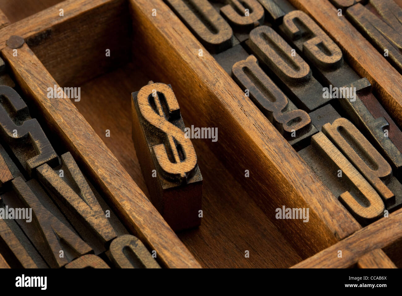 Finanziari o nozione monetaria, simbolo del dollaro - vintage rilievografia tipo di legno (condensato gotico) ho Foto Stock