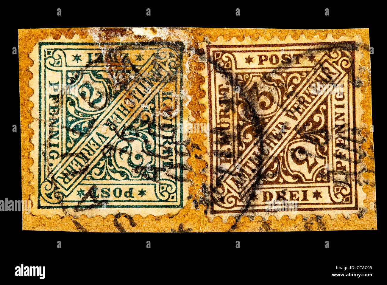 Francobollo: Regno del Württemberg, 2 e 3 Pfennig, ca. 1900, stampigliato Foto Stock