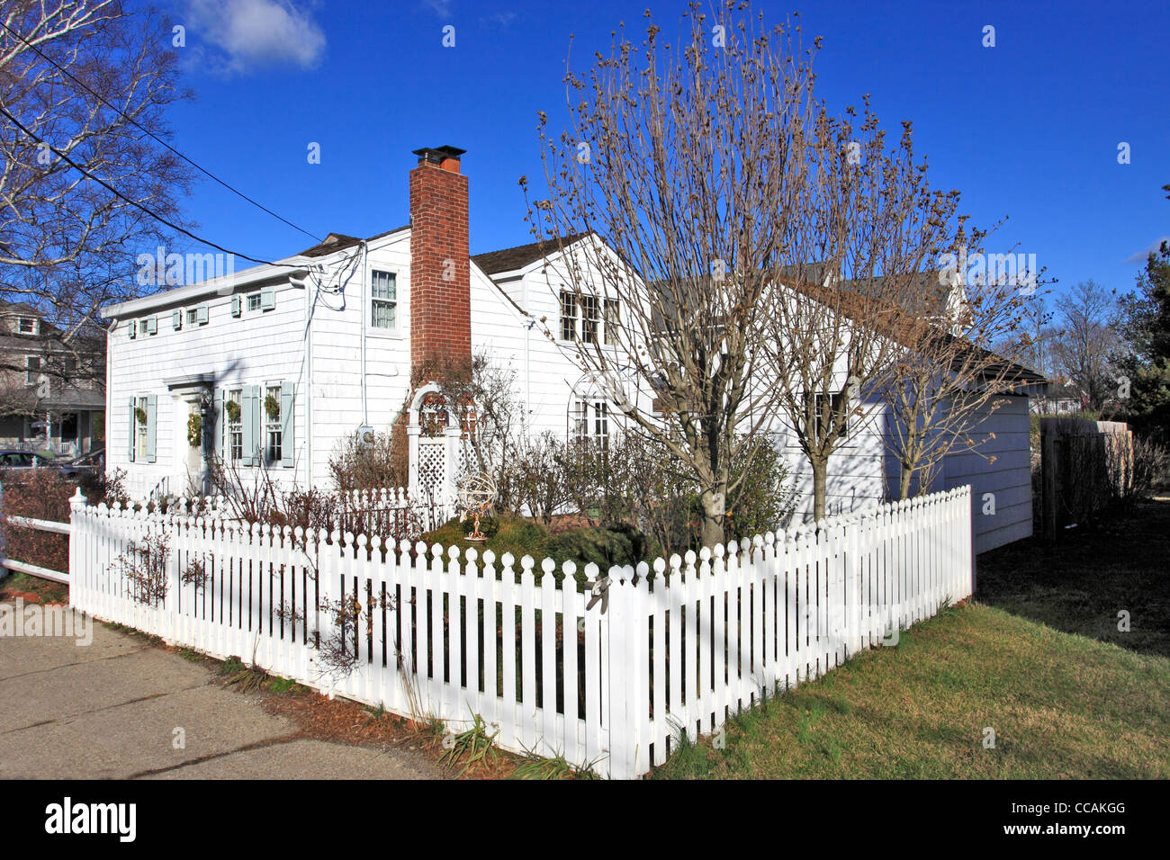 Casa privata con Picket Fence Greenport Long Island NY Foto Stock