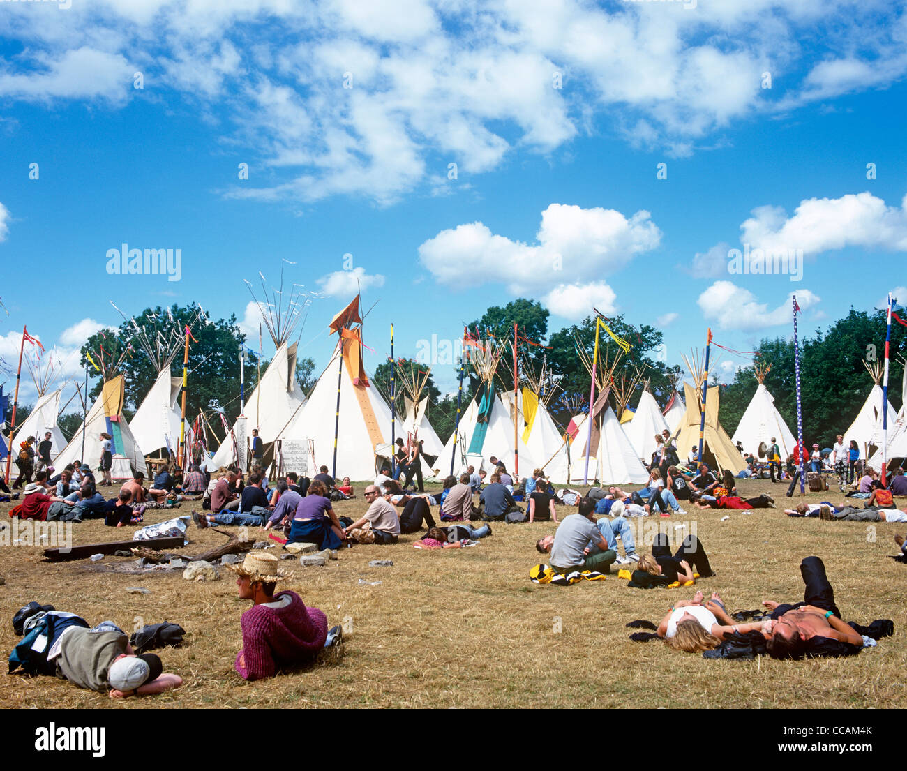 Tepee campo al Glastonbury festival Foto Stock