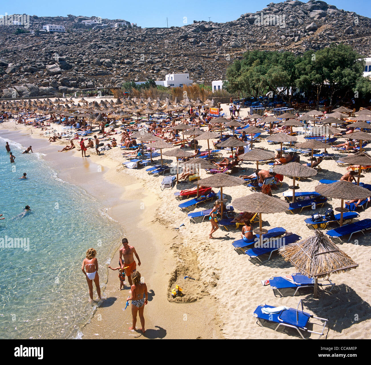 Paradise Beach Mykonos Isole greche Foto Stock