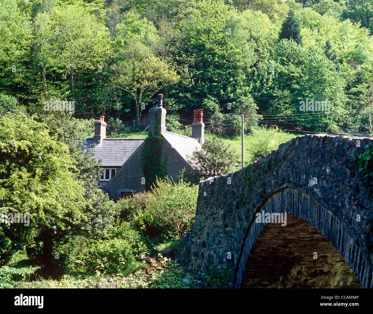 Cottage tradizionale e Ponte North Wales UK Foto Stock