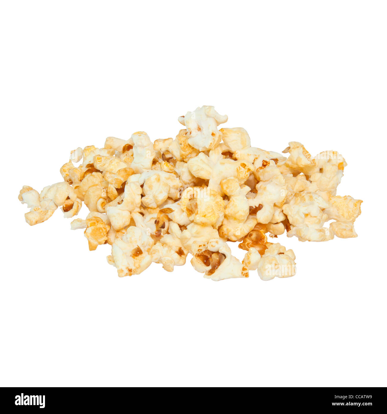 Una pila di popcorn su bianco Foto Stock