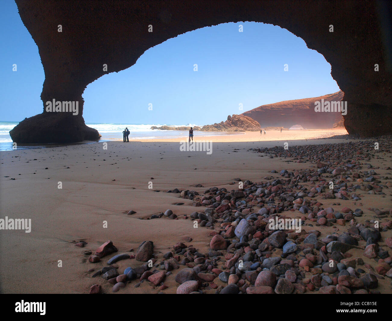 Archi naturali sulla spiaggia di Legzira, Marocco Foto Stock