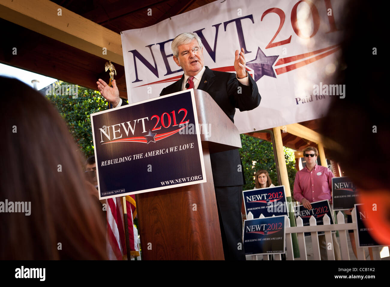 Ex Speaker e presidenziale repubblicano speranzoso Newt Gingrich campagne Dicembre 23, 2011 in Columbia, SC. Foto Stock