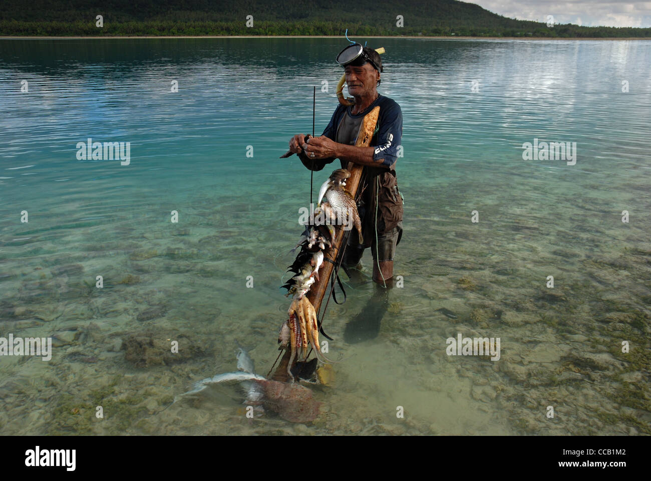 Vecchia lancia tongan pescatore, Hakautu'utu'u isolotto Niuatoputapu Island laguna, Tonga Foto Stock