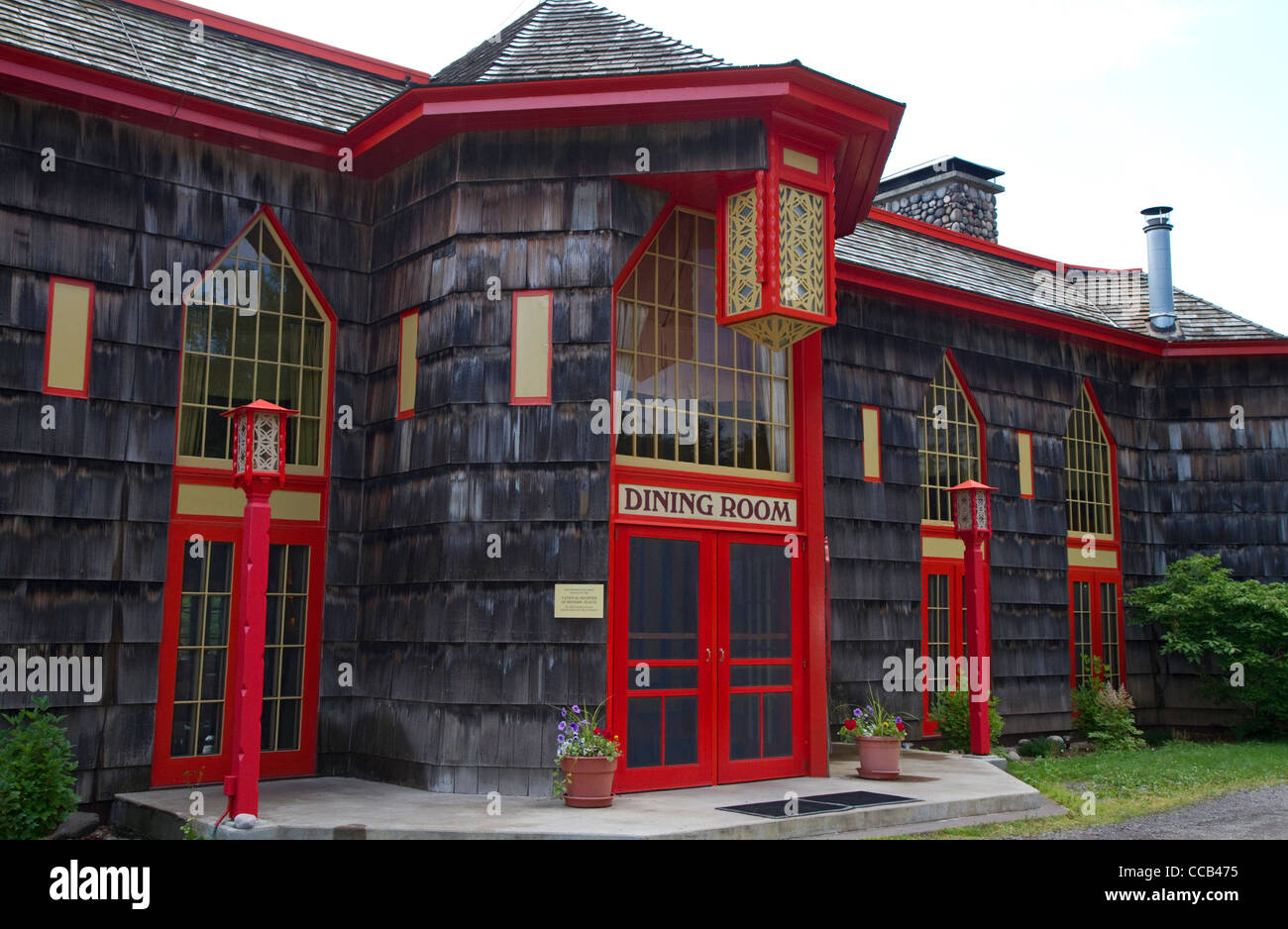 Il Naniboujou Lodge and Restaurant situato sulla riva nord del Lago Superior nella contea di Cook, Minnesota, Stati Uniti d'America. Foto Stock