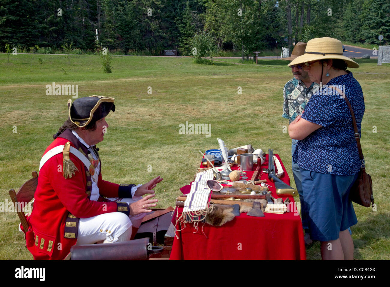 Il Rendezvous rievocazione al Grand Portage Monumento nazionale sulla sponda nord del Lago Superior in Minnesota, Stati Uniti d'America. Foto Stock