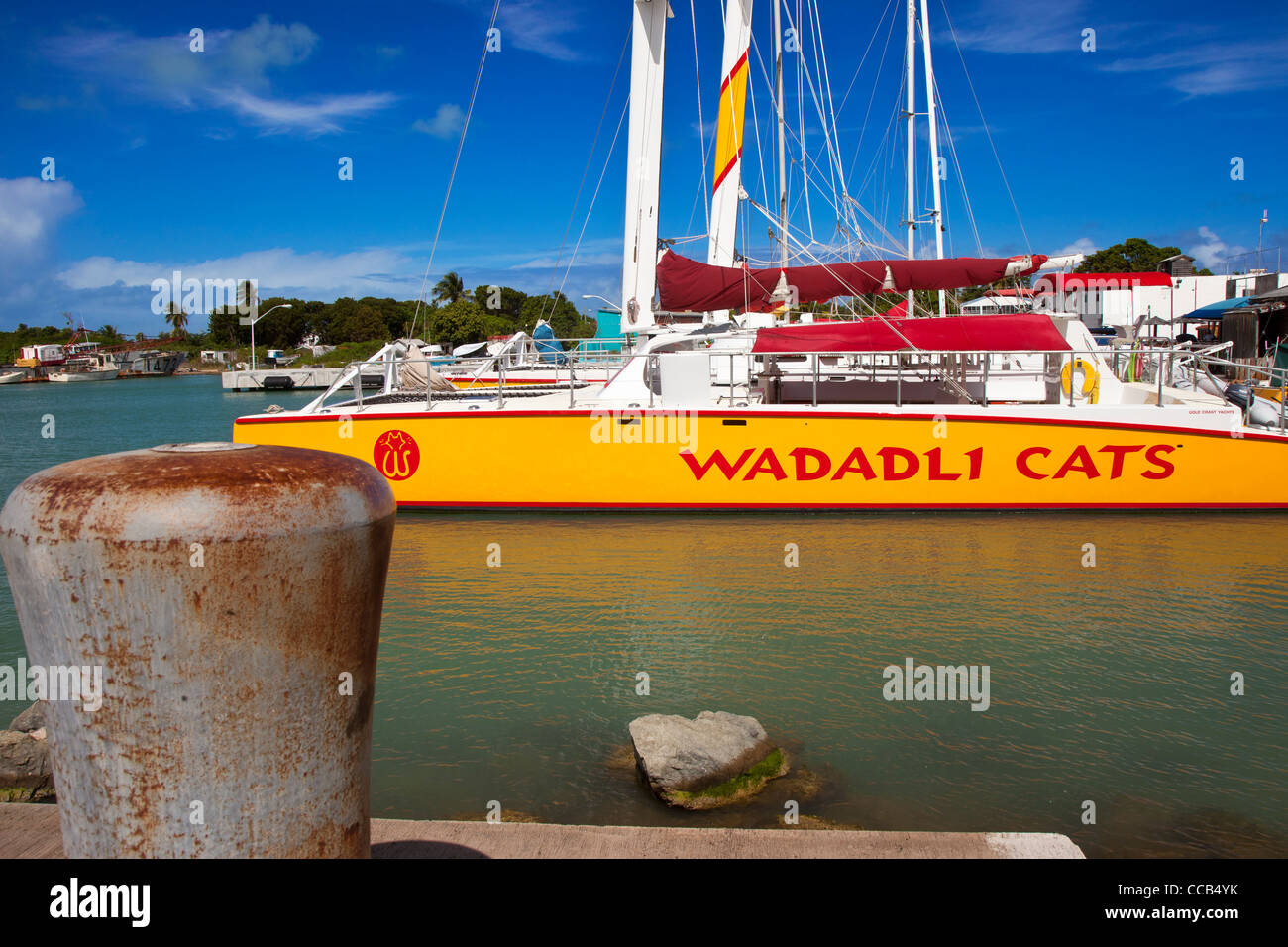 Catamarani nel porto di St. Johns sull'isola di Antigua, West Indies Foto Stock