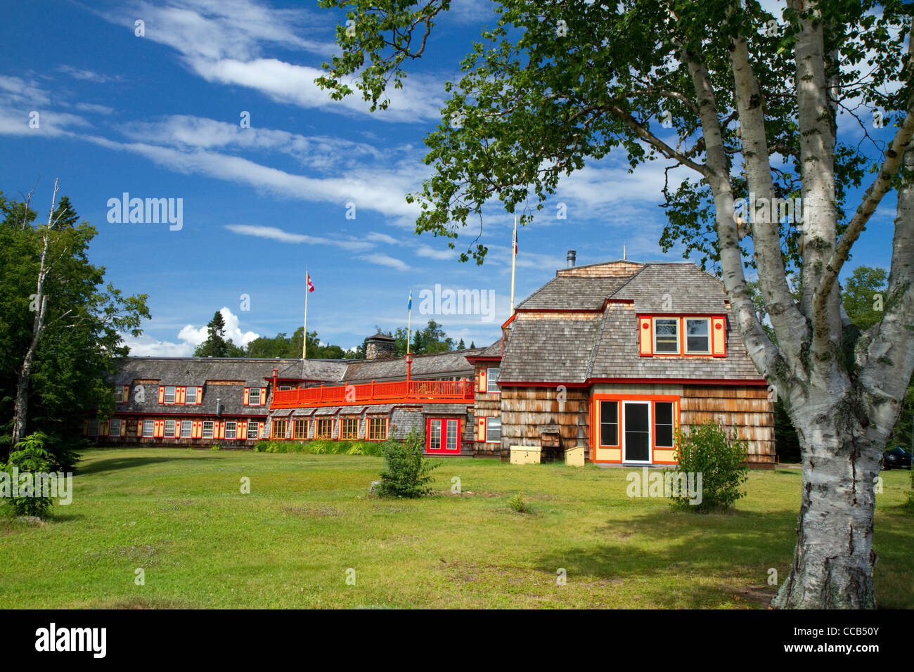 Il Naniboujou Lodge and Restaurant situato sulla riva nord del Lago Superior nella contea di Cook, Minnesota, Stati Uniti d'America. Foto Stock