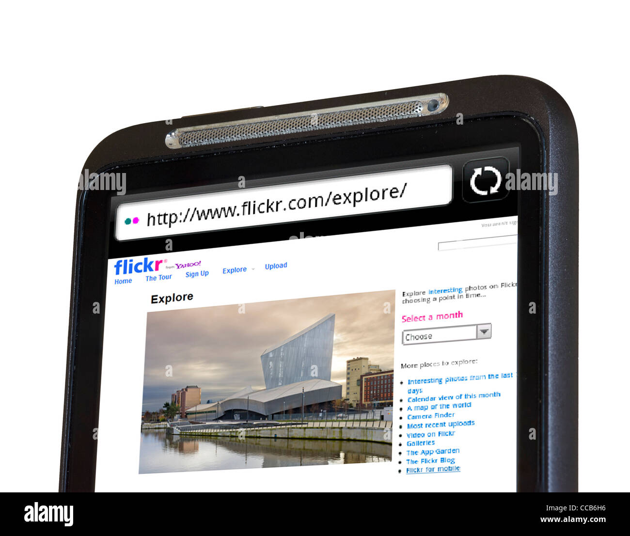 Esplorare le foto di Flickr di sito di condivisione su un smartphone HTC Foto Stock