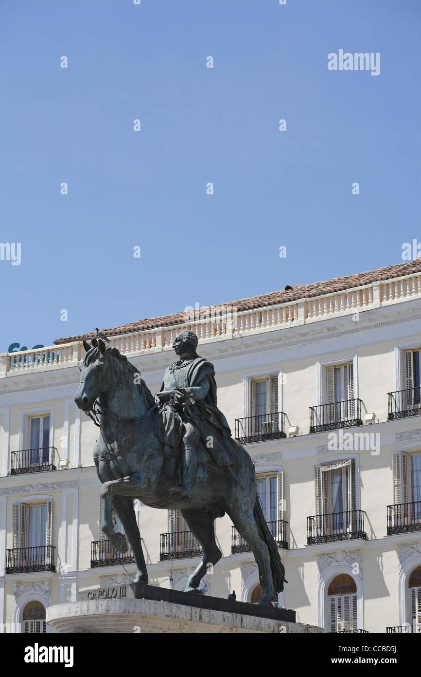 Statua di re Filippo III, Plaza Mayor, Madrid, Spagna Foto Stock