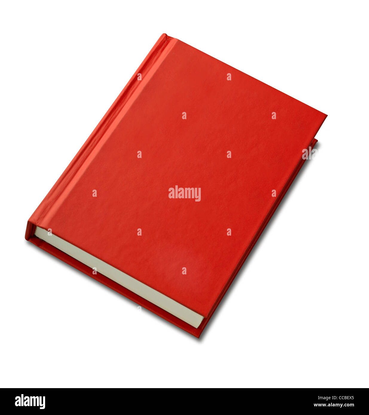 Vuoto hardback rosso per la copertina del libro pronto per il testo o la grafica isolato su bianco Foto Stock