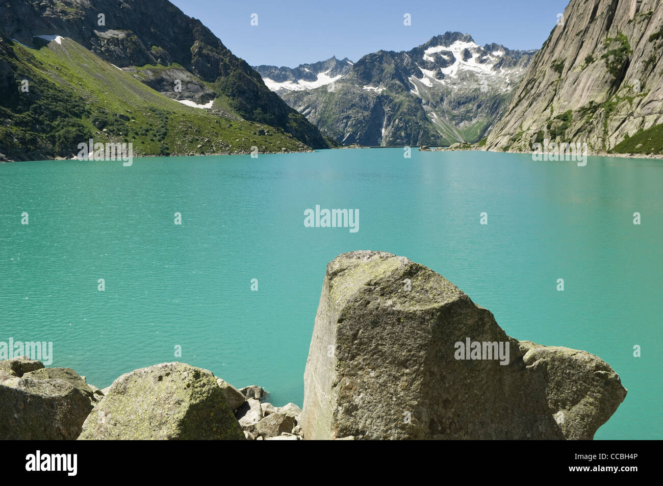 Gelmer lago e montagna alplistock, gelmersee, Svizzera Foto Stock