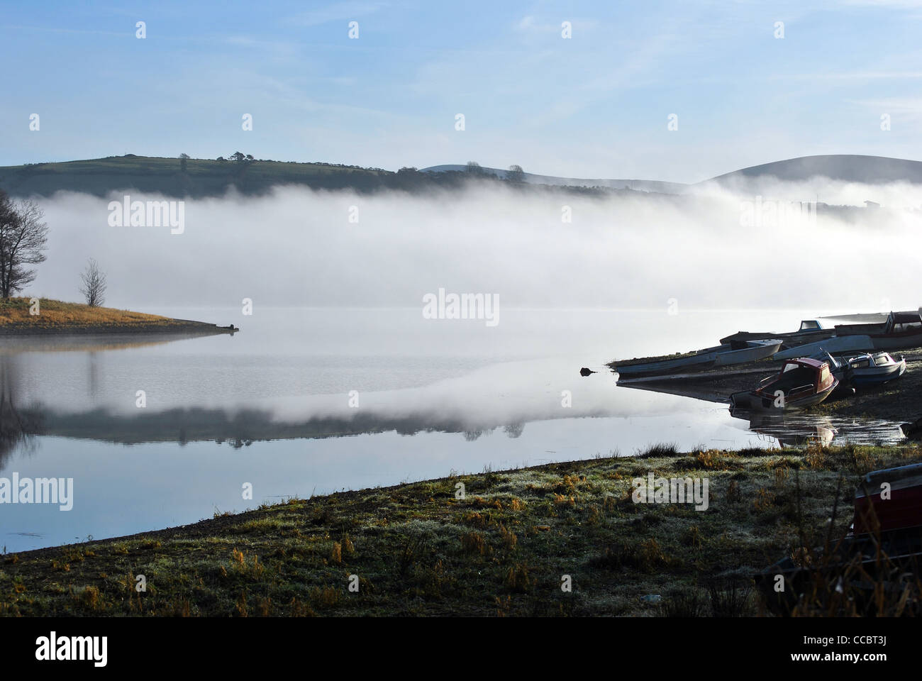Early Morning mist su blessington lakes in Wicklow Irlanda Foto Stock