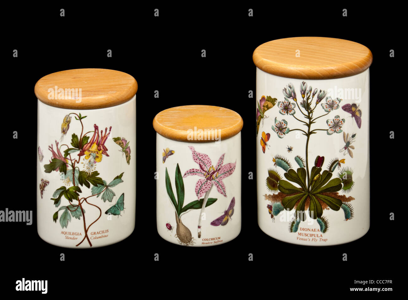 Set di tre Portmeirion "Giardino Botanico" lidded ceramica contenitori di stoccaggio Foto Stock