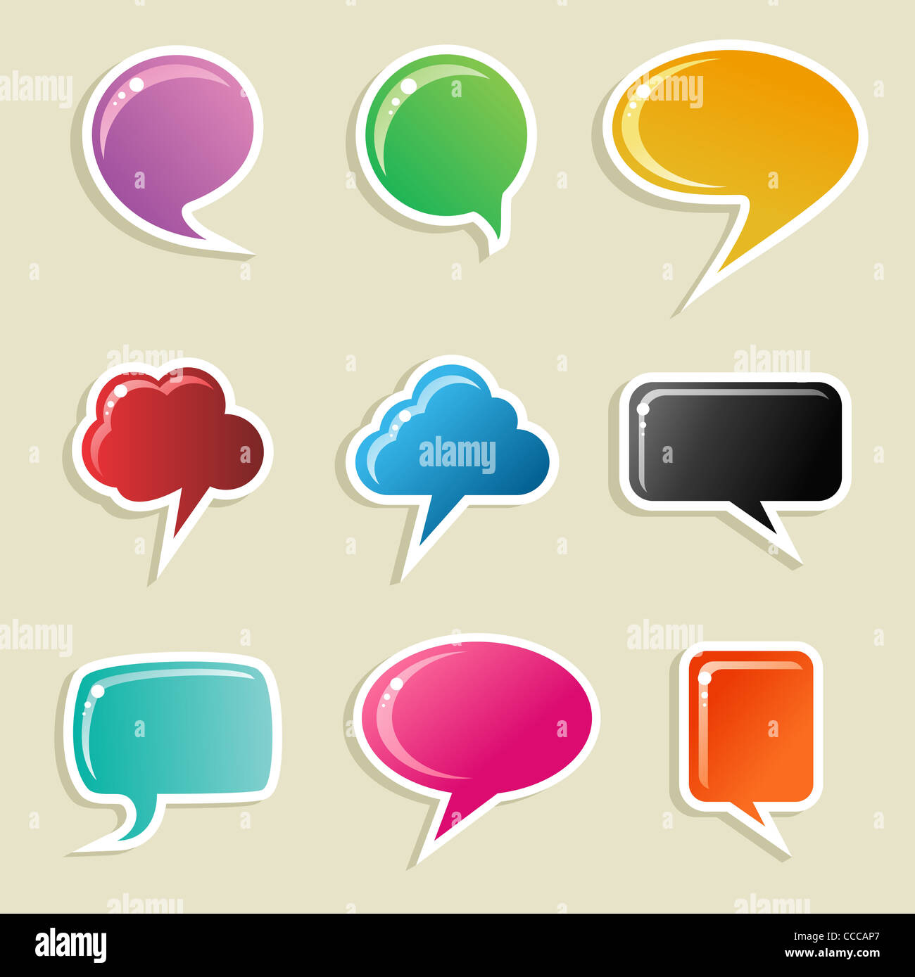 Discorso sociale bolle in diversi colori e forme illustrazione set. File vettoriale disponibile. Foto Stock