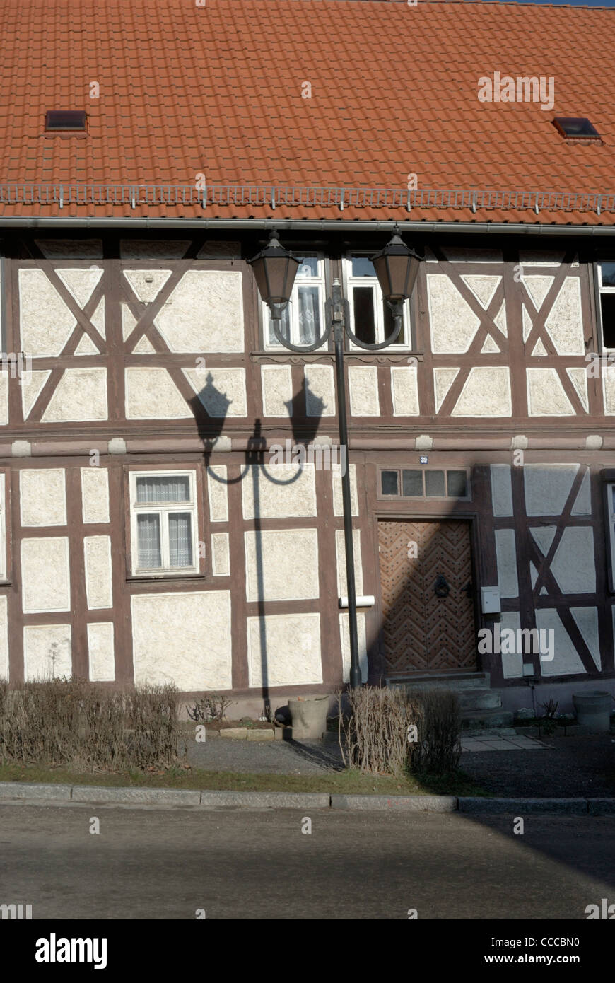 Tradizionale casa con struttura in legno in Güntersberge, Sassonia-Anhalt, Germania Foto Stock