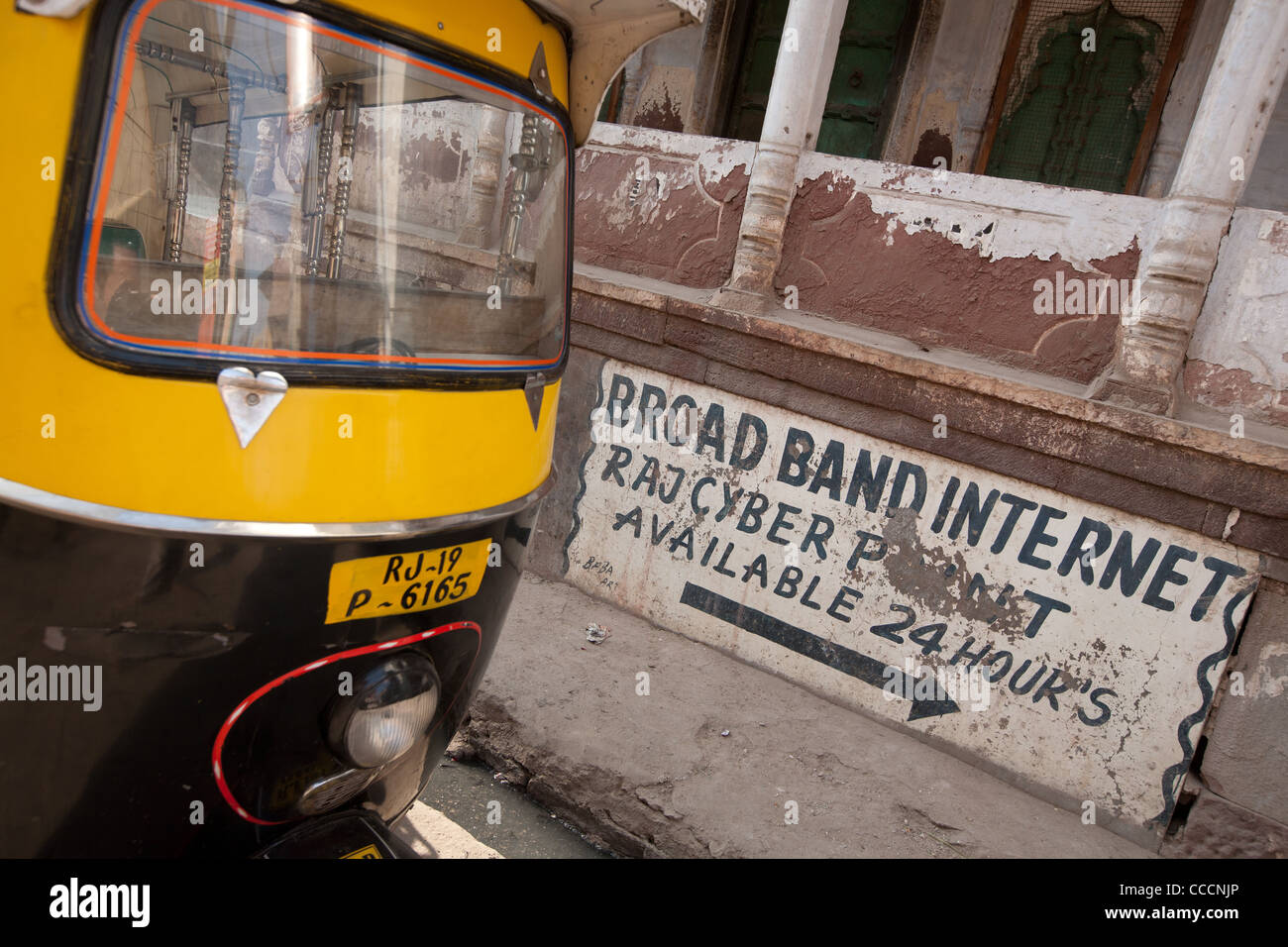 Segno pubblicità accesso internet/ internet cafe, Jodhpur, nel Rajasthan, India Foto Stock