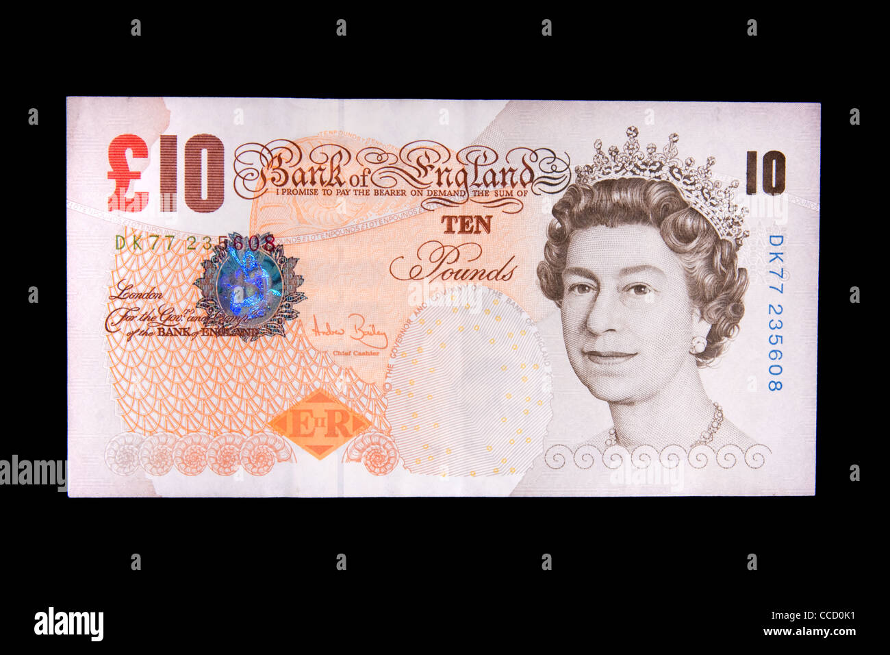 La parte anteriore di un dieci pound banca inglese nota. Foto Stock
