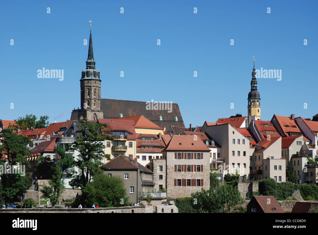 Città vecchia di Bautzen con una cattedrale Saint Petri e la città storica di Hall. Foto Stock