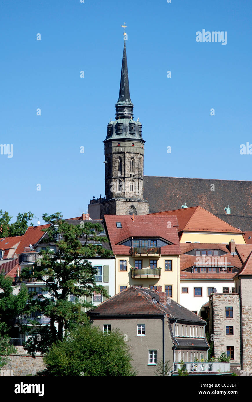 Città vecchia di Bautzen con una cattedrale Saint Petri. Foto Stock