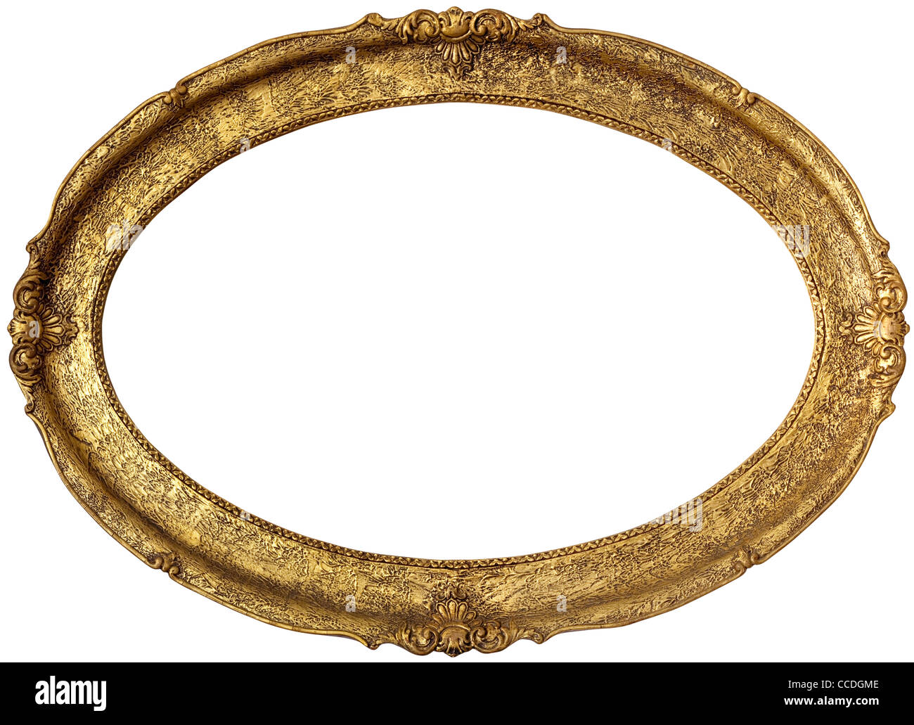 Golden picture frame isolati su sfondo bianco Foto Stock