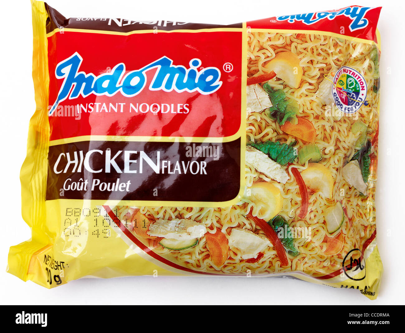 Indomie tagliatelle istante sapore di pollo prodotte in Indonesia e in Nigeria Foto Stock