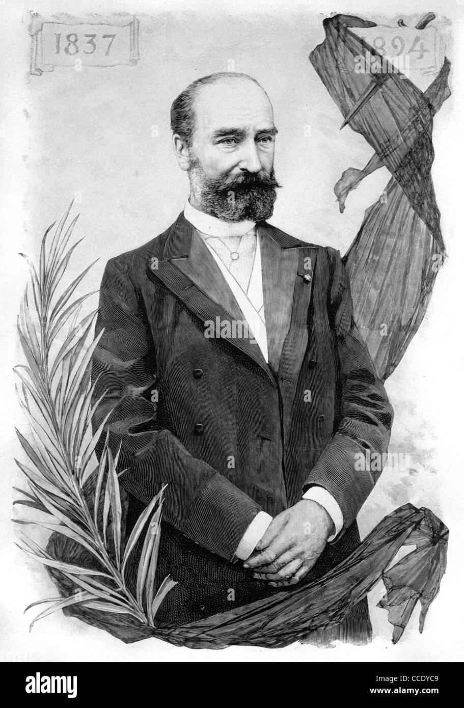 Ritratto di Marie François Sadi Carnot (1837-94) quarto presidente di Terza Repubblica (1887-94) Illustrazione o incisione d'epoca Foto Stock