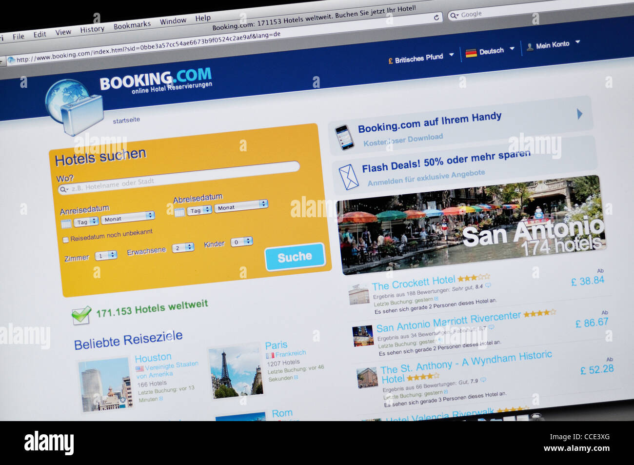Booking.com - hotel prenotazione, la revisione e la ricerca sito web in tedesco Foto Stock