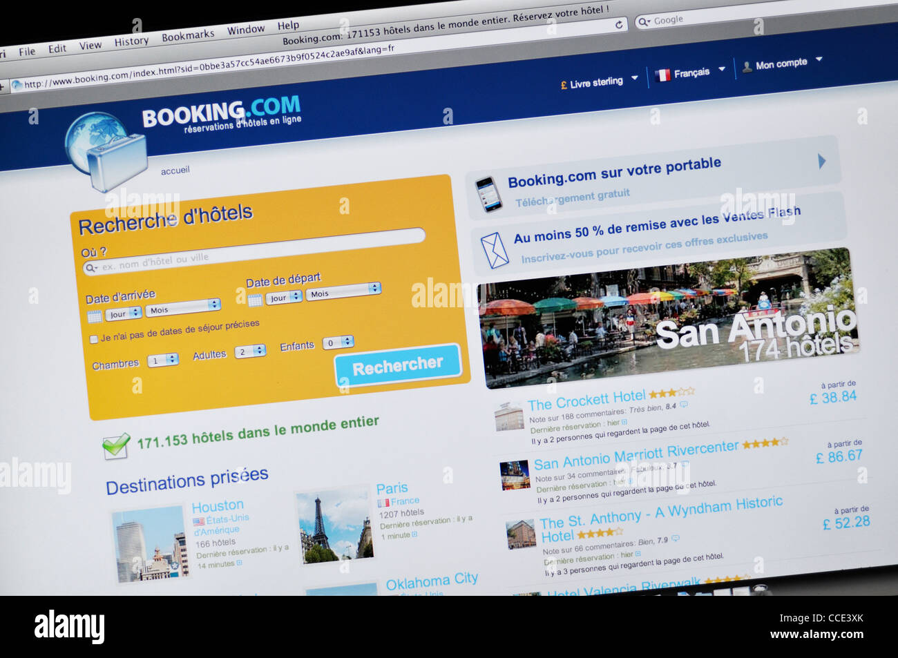 Booking.com - hotel prenotazione, la revisione e il sito Web di ricerca in francese Foto Stock