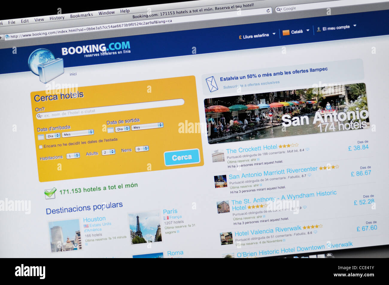 Booking.com - hotel prenotazione, la revisione e il sito Web di ricerca in catalano Foto Stock