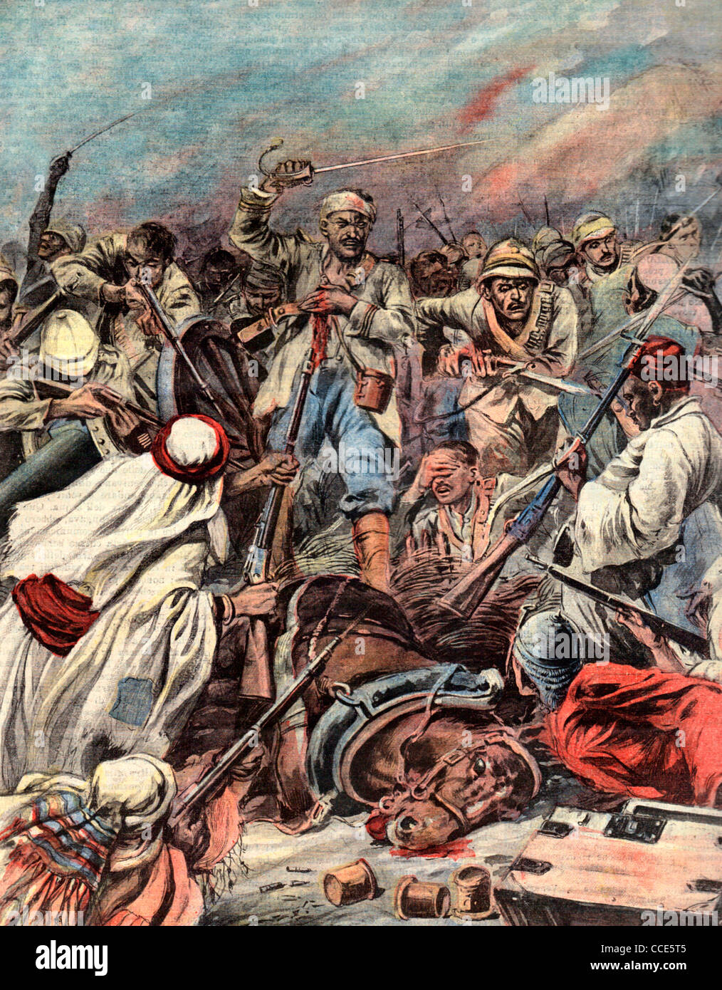 Til guerra in Marocco il capitano spagnolo arabescato eroicamente difende il suo cannone nella battaglia di Melilla, 1893 Foto Stock