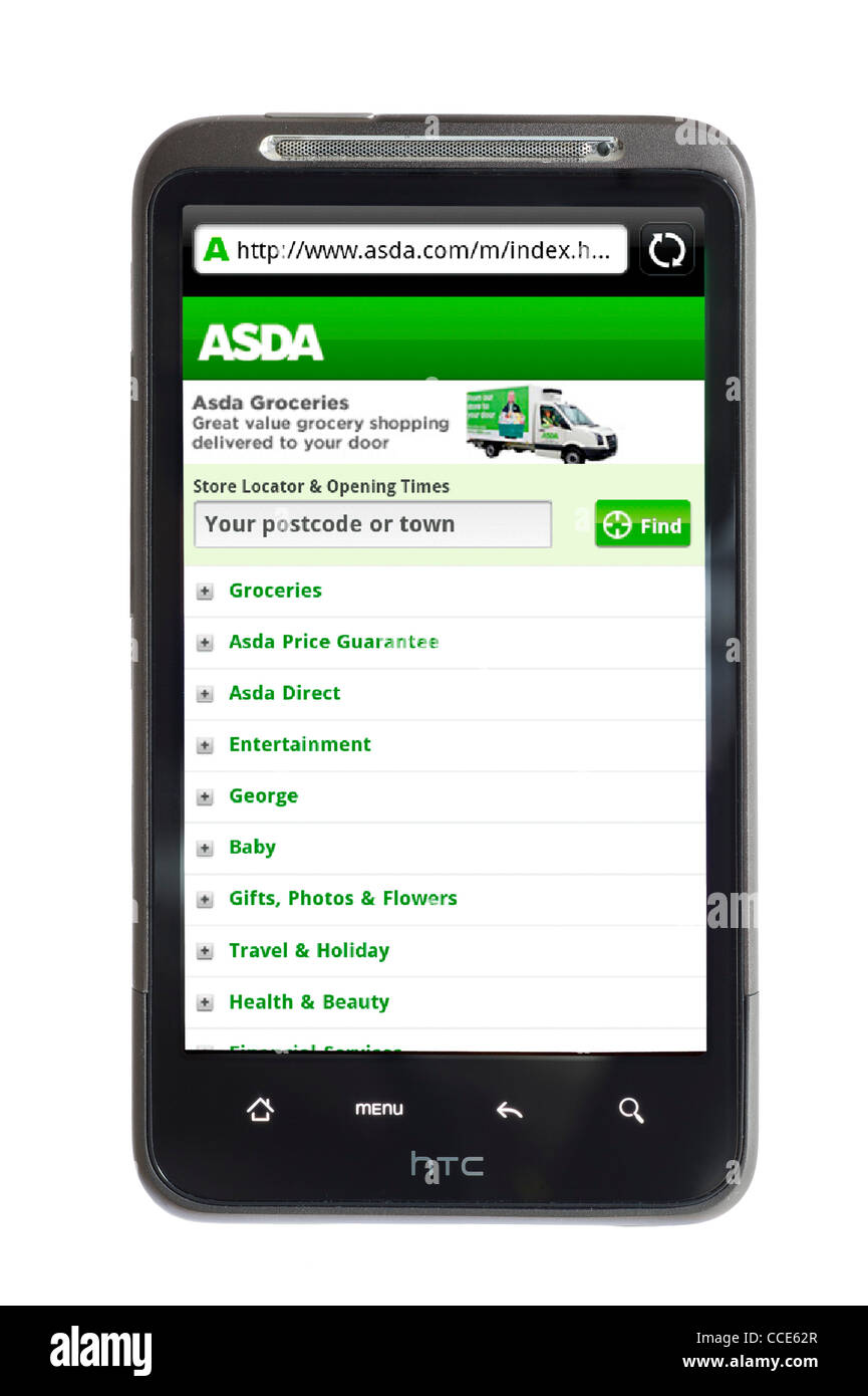 Lo shopping online a ASDA su uno smartphone HTC Foto Stock
